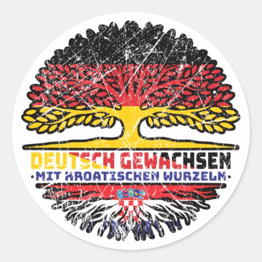 Kroatien Kroatisch Deutsch Deutschland Baum Wurzel Ronde Sticker (Voorkant)