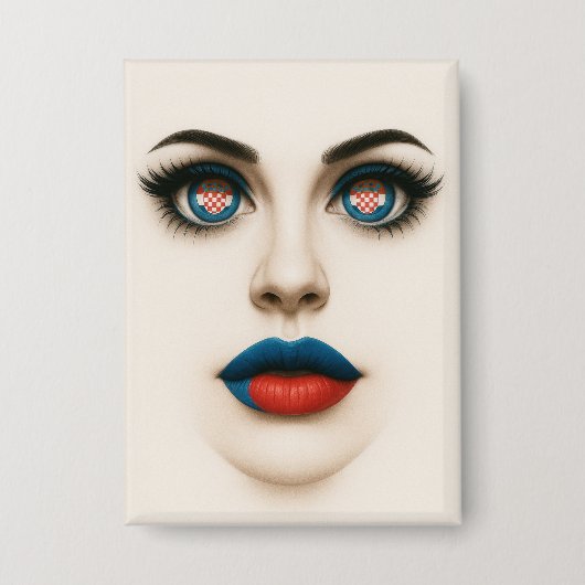 Kroatische Beauty Eyes & Lips Pop Portret Button (Voorkant)