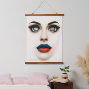 Kroatische Beauty Eyes & Lips Pop Portret Hangend Wandkleed