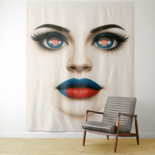 Kroatische Beauty Eyes & Lips Pop Portret Wandkleed