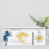 Kroatische boarding Pass Blue and Yellow Wedding Kaart (Staand voorkant)