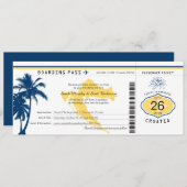 Kroatische boarding Pass Blue and Yellow Wedding Kaart (Voorkant / Achterkant)