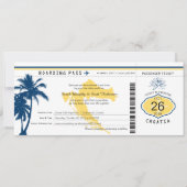 Kroatische boarding Pass Blue and Yellow Wedding Kaart (Voorkant)