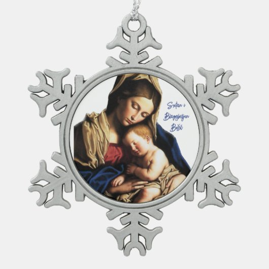 Kroatische kerstversiering - religieus tin sneeuwvlok ornament (Voorkant)