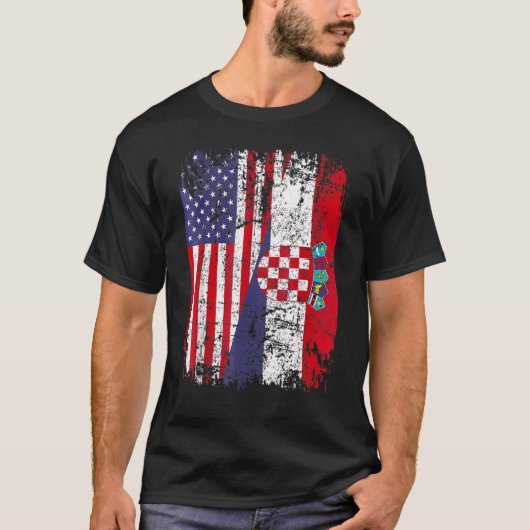 Kroatische roots Half Amerikaanse vlag Kroatië T-shirt (Voorkant)
