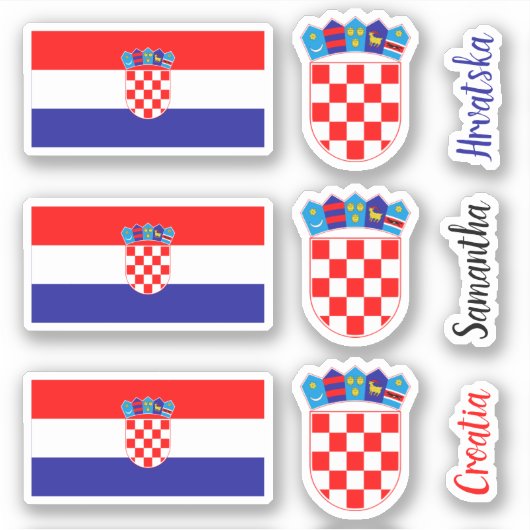 Kroatische vlag, Embleem met de Tekst van de Naam  Sticker (Voorkant)