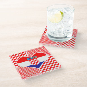 Kroatische vlag in hart glazen onderzetter