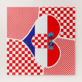 Kroatische vlag in Heart Shaped Collage Jigzaag Pu Legpuzzel (Horizontaal)