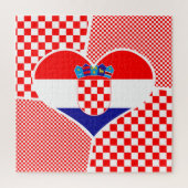 Kroatische vlag in Heart Shaped Collage Jigzaag Pu Legpuzzel (Verticaal)