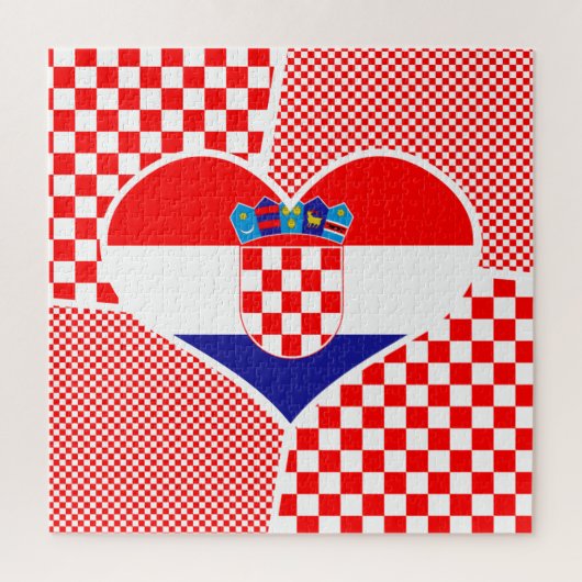 Kroatische vlag in Heart Shaped Collage Jigzaag Pu Legpuzzel (Verticaal)