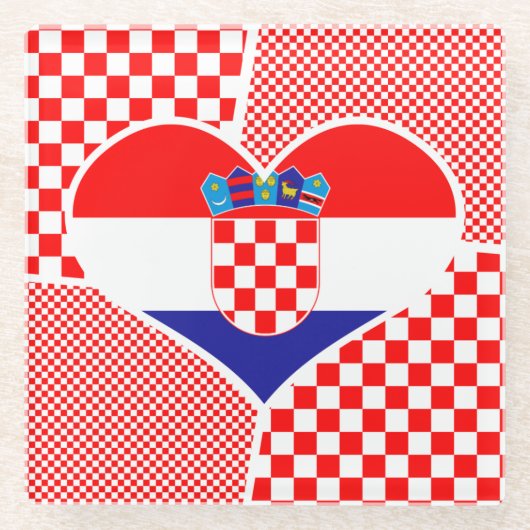 Kroatische vlag in het hart glazen onderzetter (Voorkant)