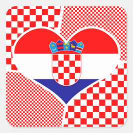 Kroatische vlag in het hart vierkante sticker
