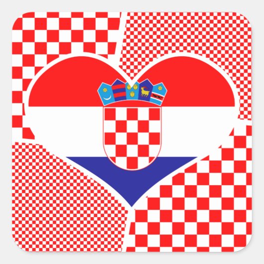 Kroatische vlag in het hart vierkante sticker (Voorkant)