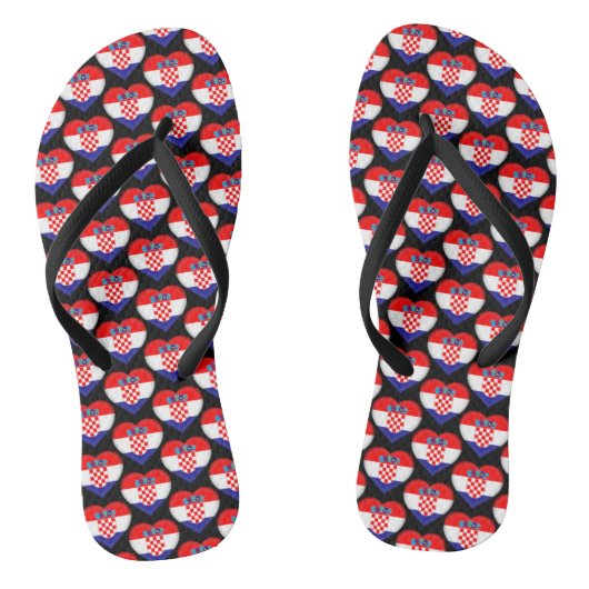 Kroatische vlag kleuren harten patroon patriottisc teenslippers (Voetbed)