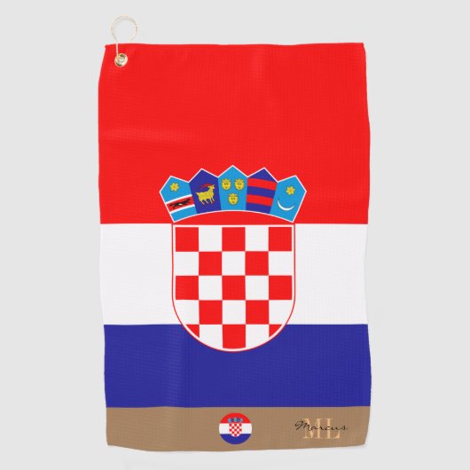 Kroatische vlag & Kroatië, monogrammed/Golfhanddoe Golfhanddoek (Voorkant)