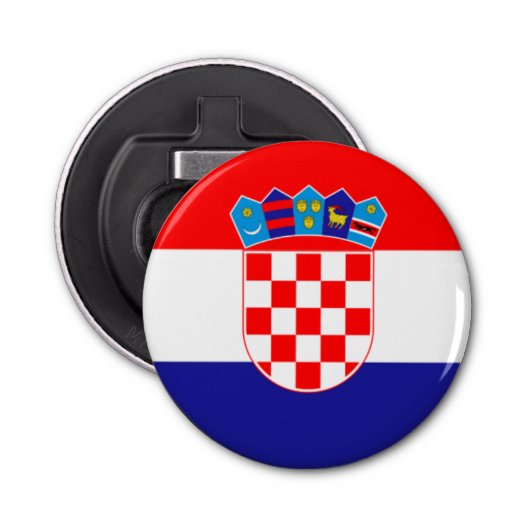 Kroatische vlag met wapenmunt button flesopener (Voorkant)