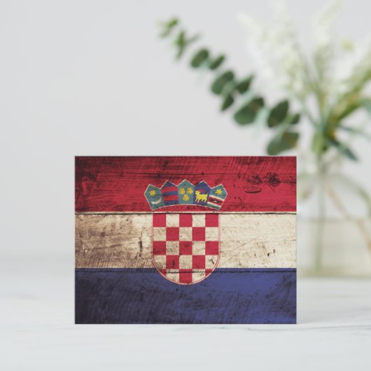 Kroatische vlag op oude houten graan briefkaart (Staand voorkant)