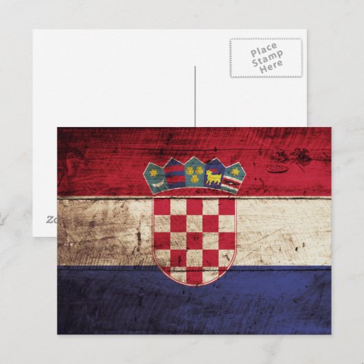 Kroatische vlag op oude houten graan briefkaart (Voorkant / Achterkant)