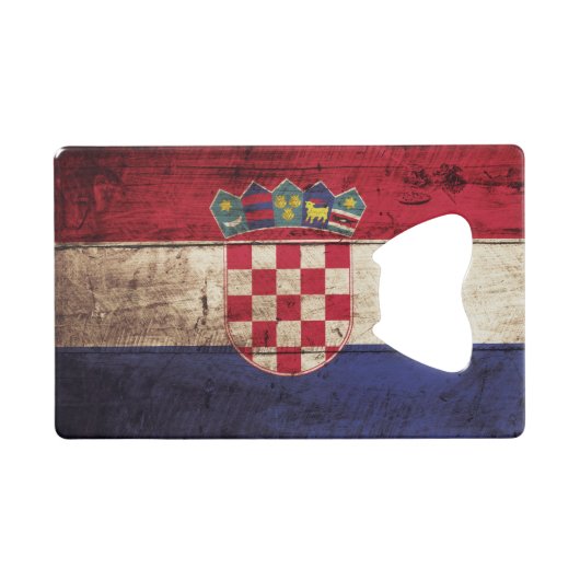 Kroatische vlag op oude houten graan creditkaart flessenopener (Voorkant (Horizontaal))