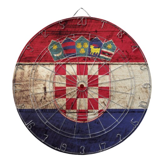 Kroatische vlag op oude houten graan dartbord (Voorkant)