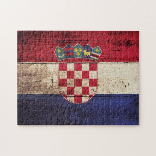 Kroatische vlag op oude houten graan legpuzzel (Horizontaal)