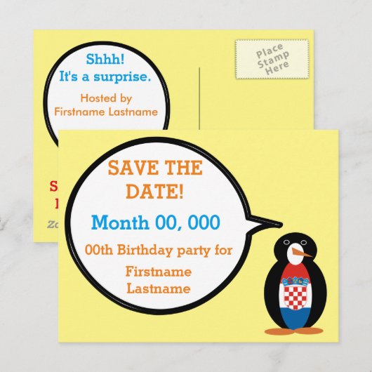 Kroatische vlag Pratende mevrouw Penguin gepersona Aankondigingskaart (Voorkant / Achterkant)