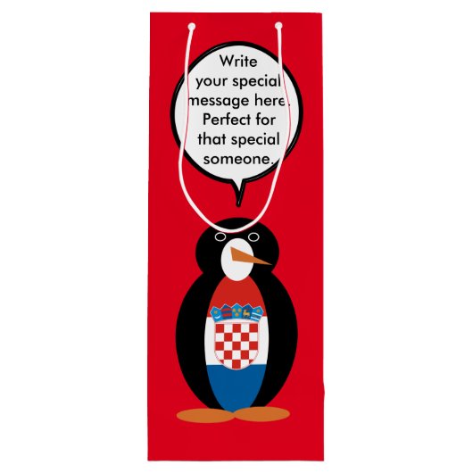 Kroatische vlag Pratende mevrouw Penguin gepersona Wijn Cadeautas (Achterkant)