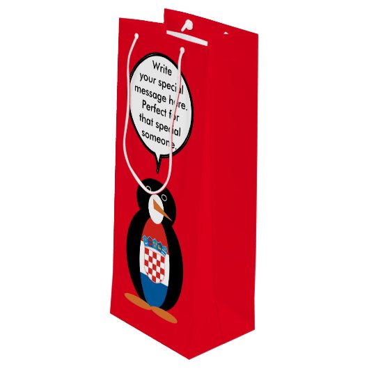 Kroatische vlag Pratende mevrouw Penguin gepersona Wijn Cadeautas (Achterkant Gekanteld)