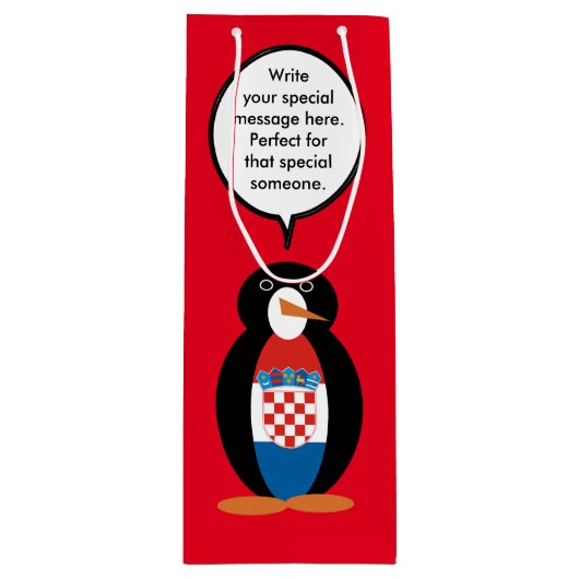 Kroatische vlag Pratende mevrouw Penguin gepersona Wijn Cadeautas (Voorkant)