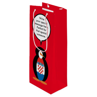Kroatische vlag pratende mevrouw pinguïn gepersona wijn cadeautas
