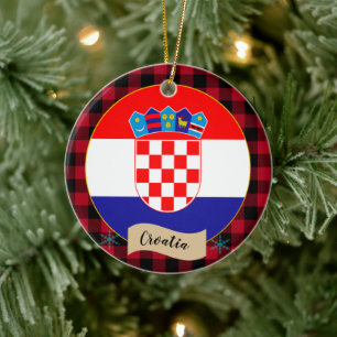 Kroatische vlag, rode buffelpleister en Kroatische Keramisch Ornament