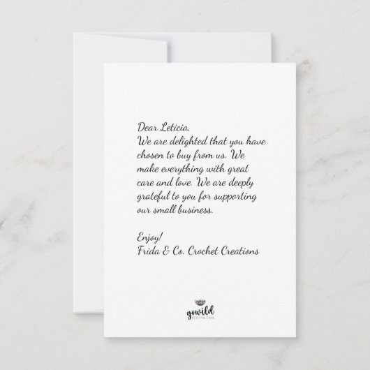 KROCHET SPECIALE BEDANK VAN U KLANT Kaart (Achterkant)