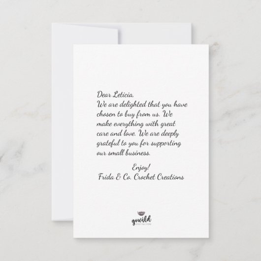 KROCHET SPECIALE BEDANK VAN U KLANT Kaart (Achterkant)