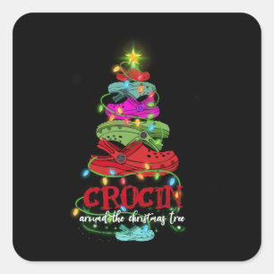 Krocin rond de kerstboom vierkante sticker