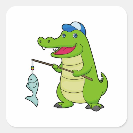 Krocodile Vist Fisher Finshing rod Vierkante Sticker (Voorkant)