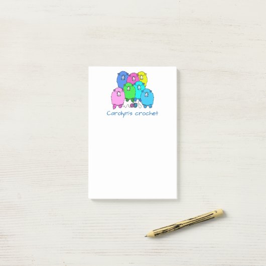Kroesbiljetten. Fluffie schapen en gepersonaliseer Post-it® Notes (Op bureau)
