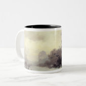 Krogen in een winterlandschap, 1907 tweekleurige koffiemok (Voorkant links)