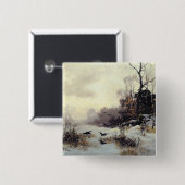 Krogen in een winterlandschap, 1907 vierkante button 5,1 cm (Voorkant /achterkant)