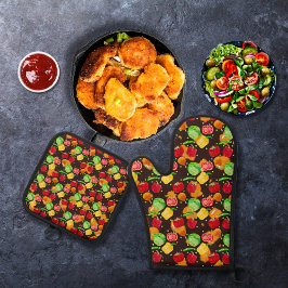 Krokante, knapperige salade bruin ovenwant & pannenlap set