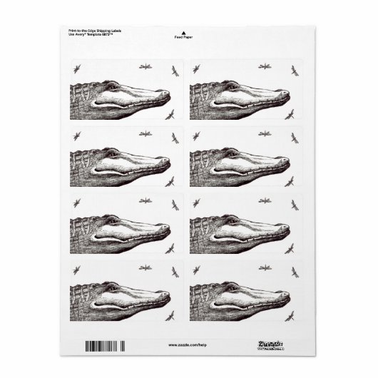 Krokodil alligator libellen leuke kunst tekening etiket (Full Sheet)