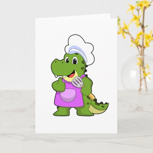 Krokodil als Cook met spatula Kaart (Gele Bloem)