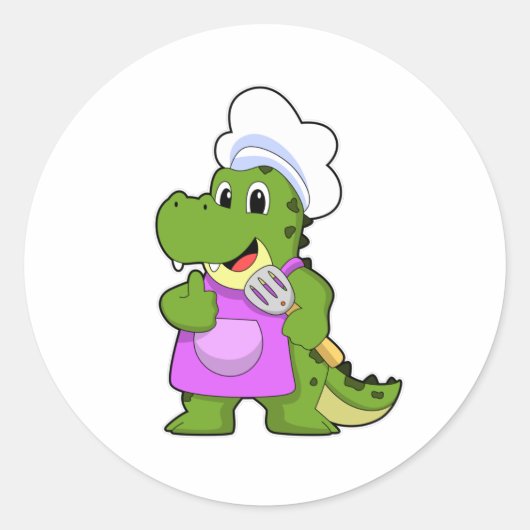 Krokodil als Cook met spatula Ronde Sticker (Voorkant)