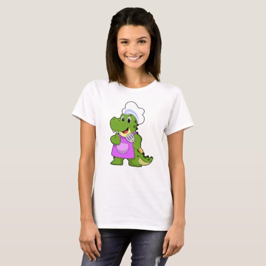 Krokodil als Cook met spatula T-shirt (Voorkant volledig)