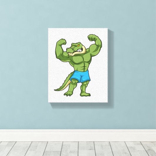 Krokodil als extreem Bodybuilder Canvas Afdruk (Insitu (Houten vloer))