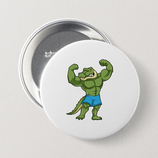 Krokodil als extreem Bodybuilder Ronde Button 7,6 Cm (Voorkant /achterkant)