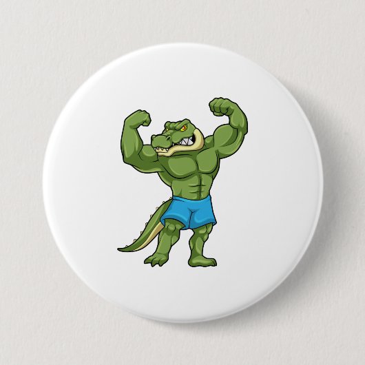 Krokodil als extreem Bodybuilder Ronde Button 7,6 Cm (Voorkant)