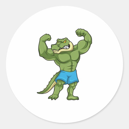 Krokodil als extreem Bodybuilder Ronde Sticker (Voorkant)