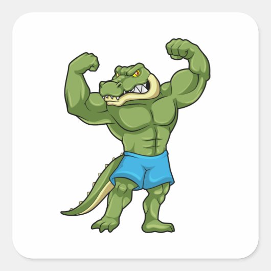 Krokodil als extreem Bodybuilder Vierkante Sticker (Voorkant)