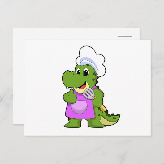 Krokodil als kok met spatel briefkaart (Voorkant / Achterkant)