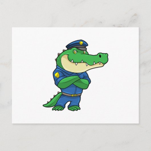 Krokodil als politieagent met politieuniform briefkaart (Voorkant)